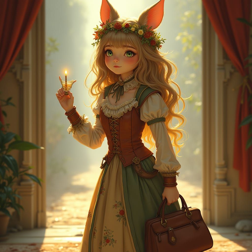 Woman Arriving Just in Time in Storybook Style