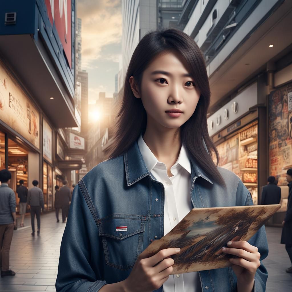 Japanese Woman with Ad Board at Shopping Mall