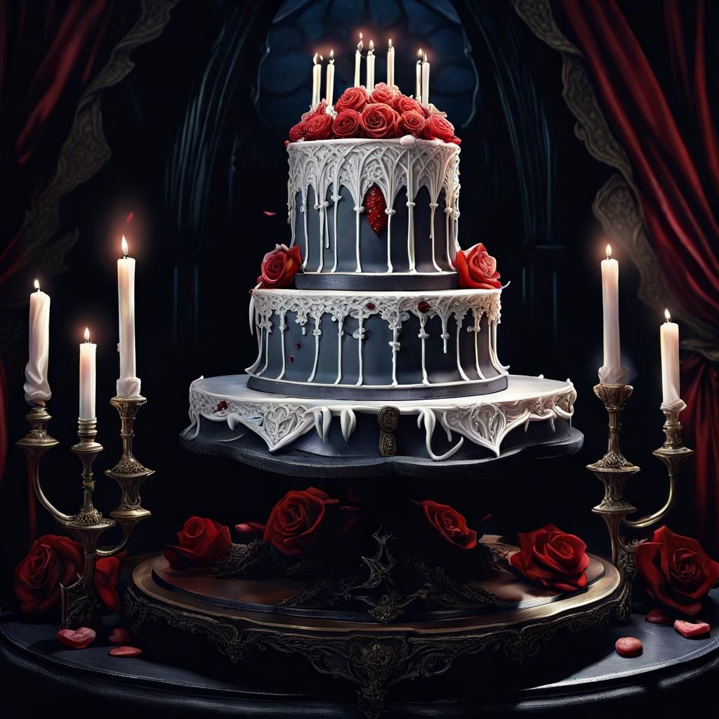 Dracula Wedding Cake in Anime Art Style