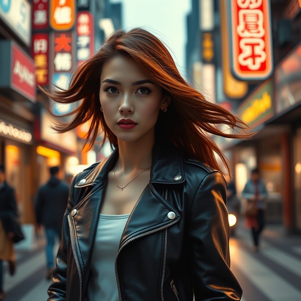 Woman in Tokyo Street: Cinematic Film Still