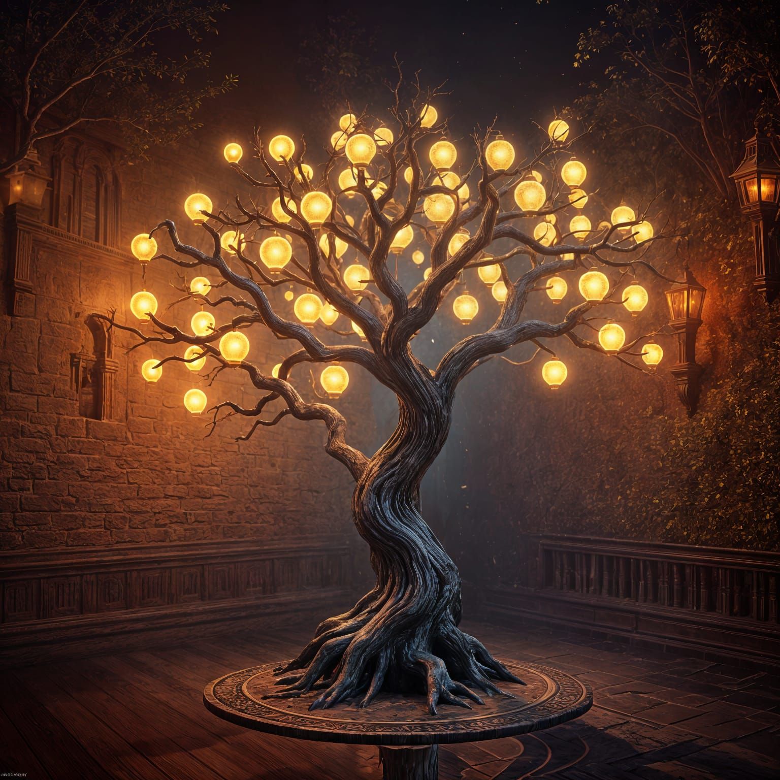Glowing Tree Lamp: Detailed Matte Painting
