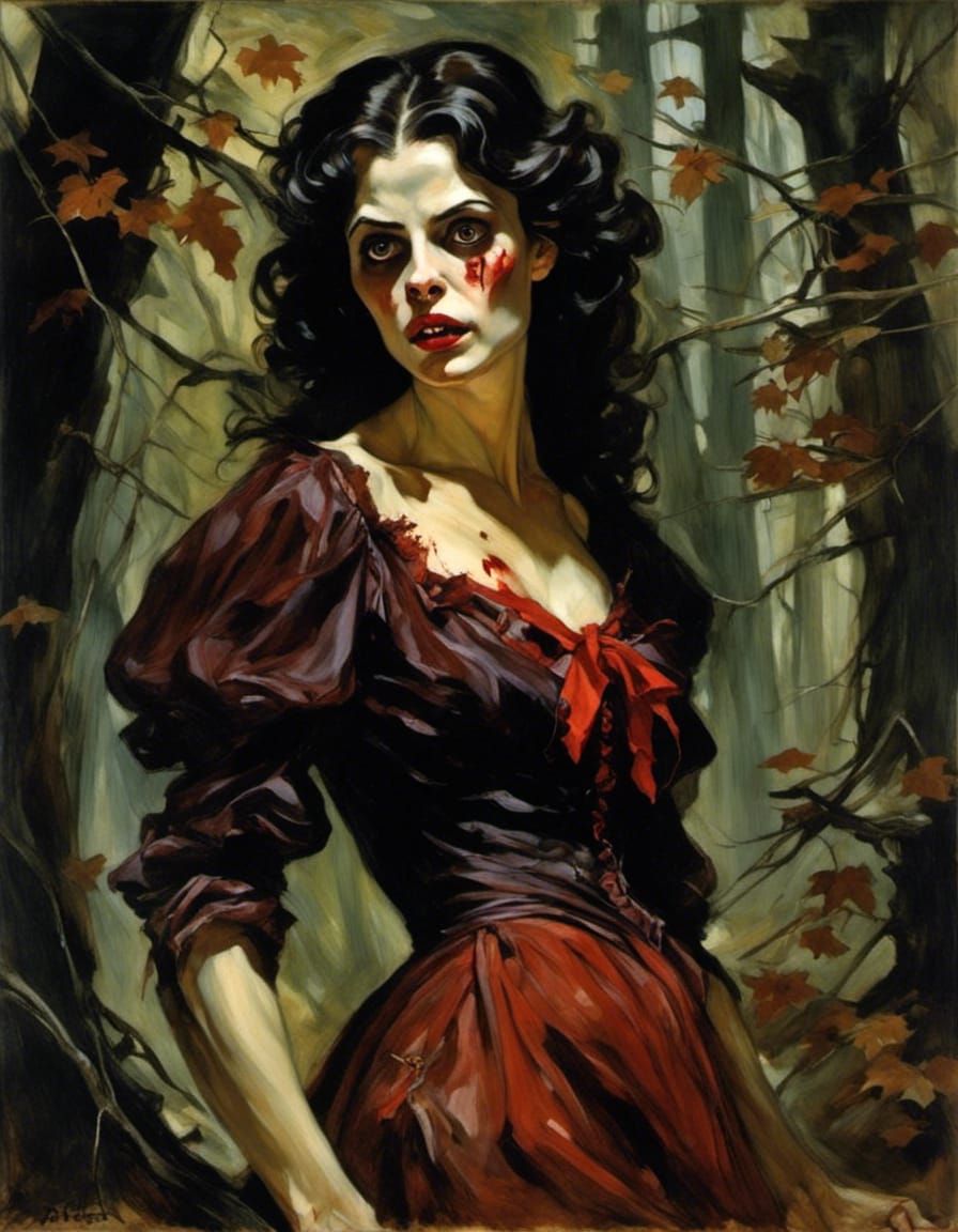Sadistic Vampire Portrait in Dark Woods