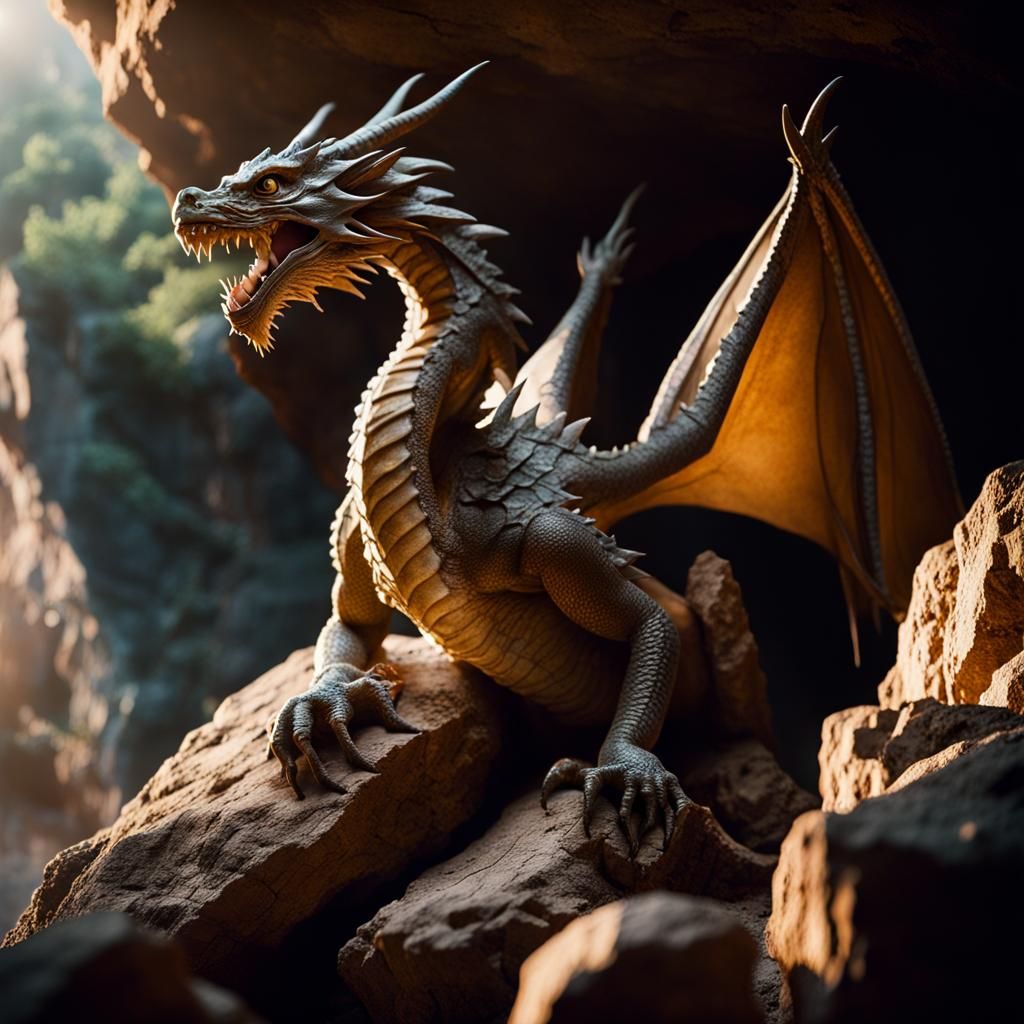 Dragon in Cave with Volumetric Lighting