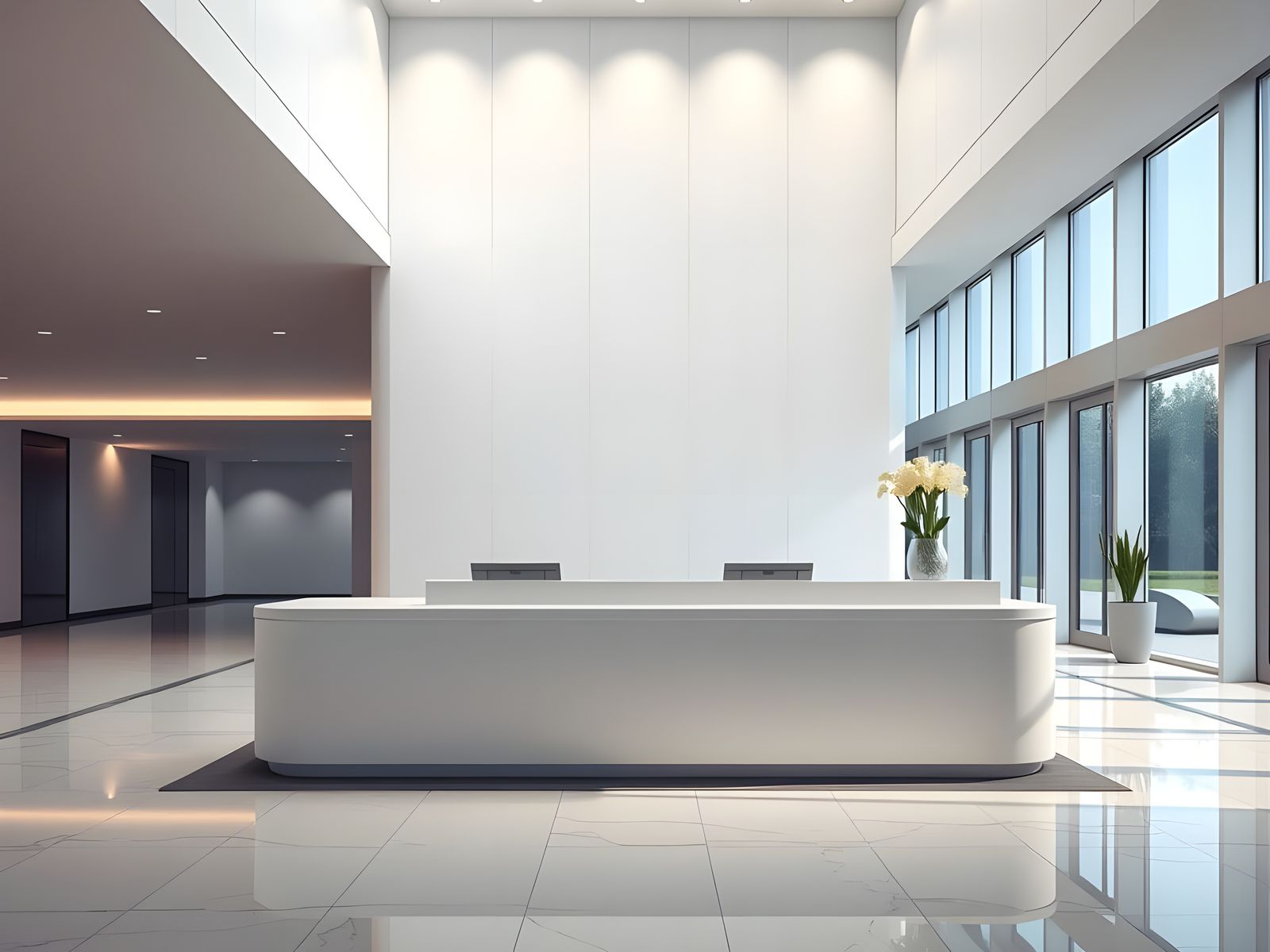 Modern Office Reception Desk in 3D Rendering