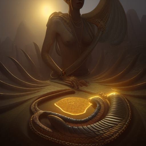 Egyptian Cobra Goddess Wadjet: Dark Fantasy Art