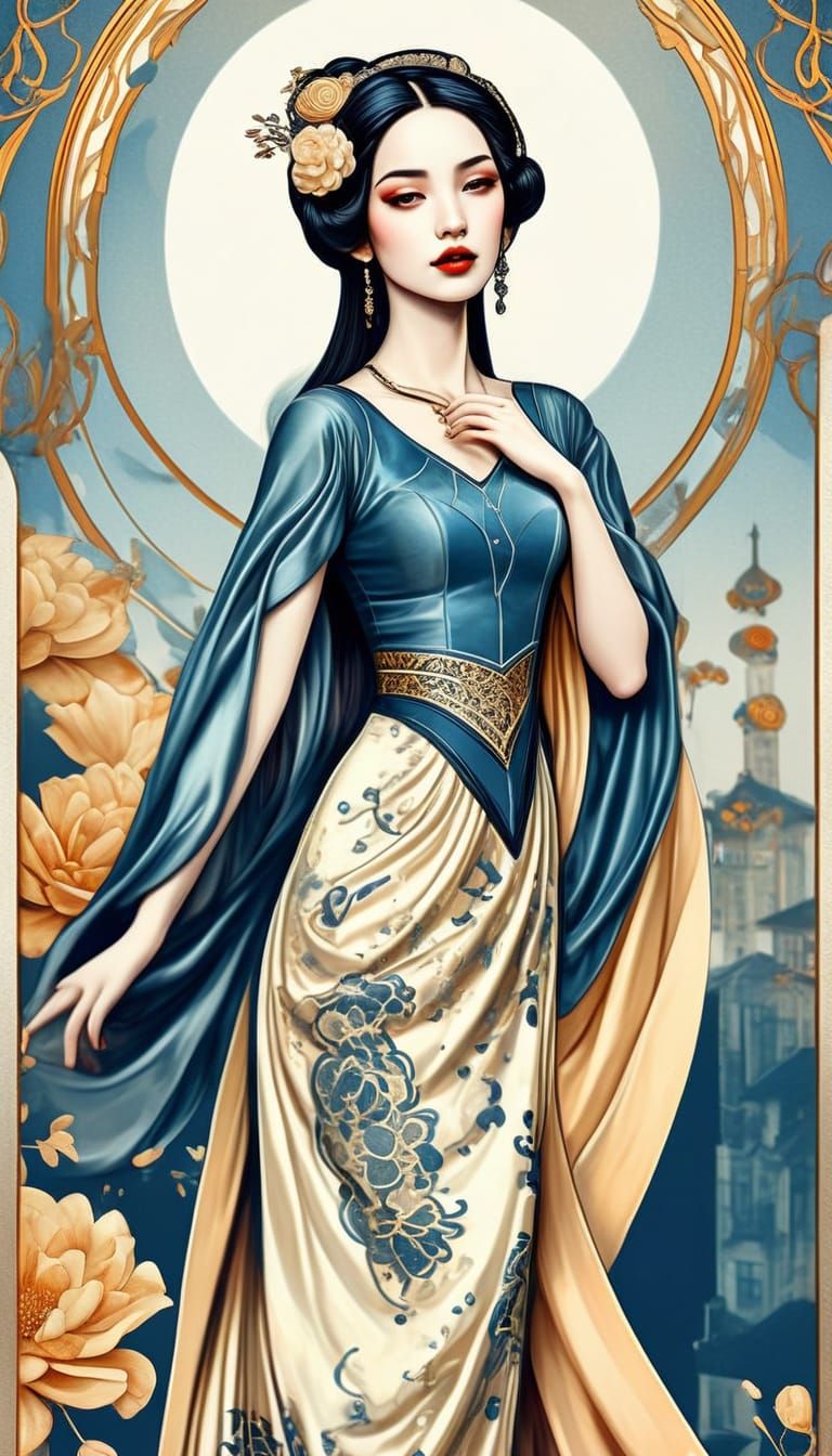 Art Deco Woman Overlooking Futuristic Cityscape