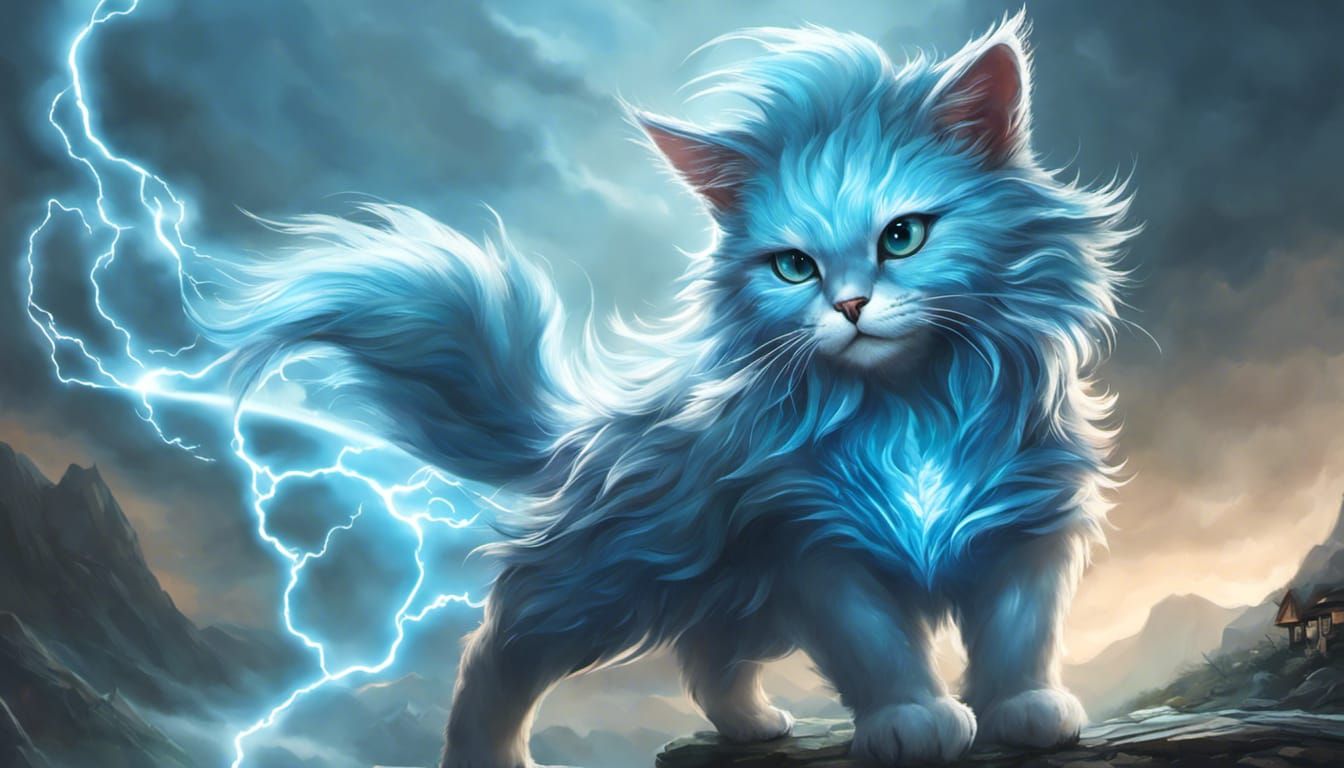 Aetherpunk Lightning Cat in Stardust Clouds