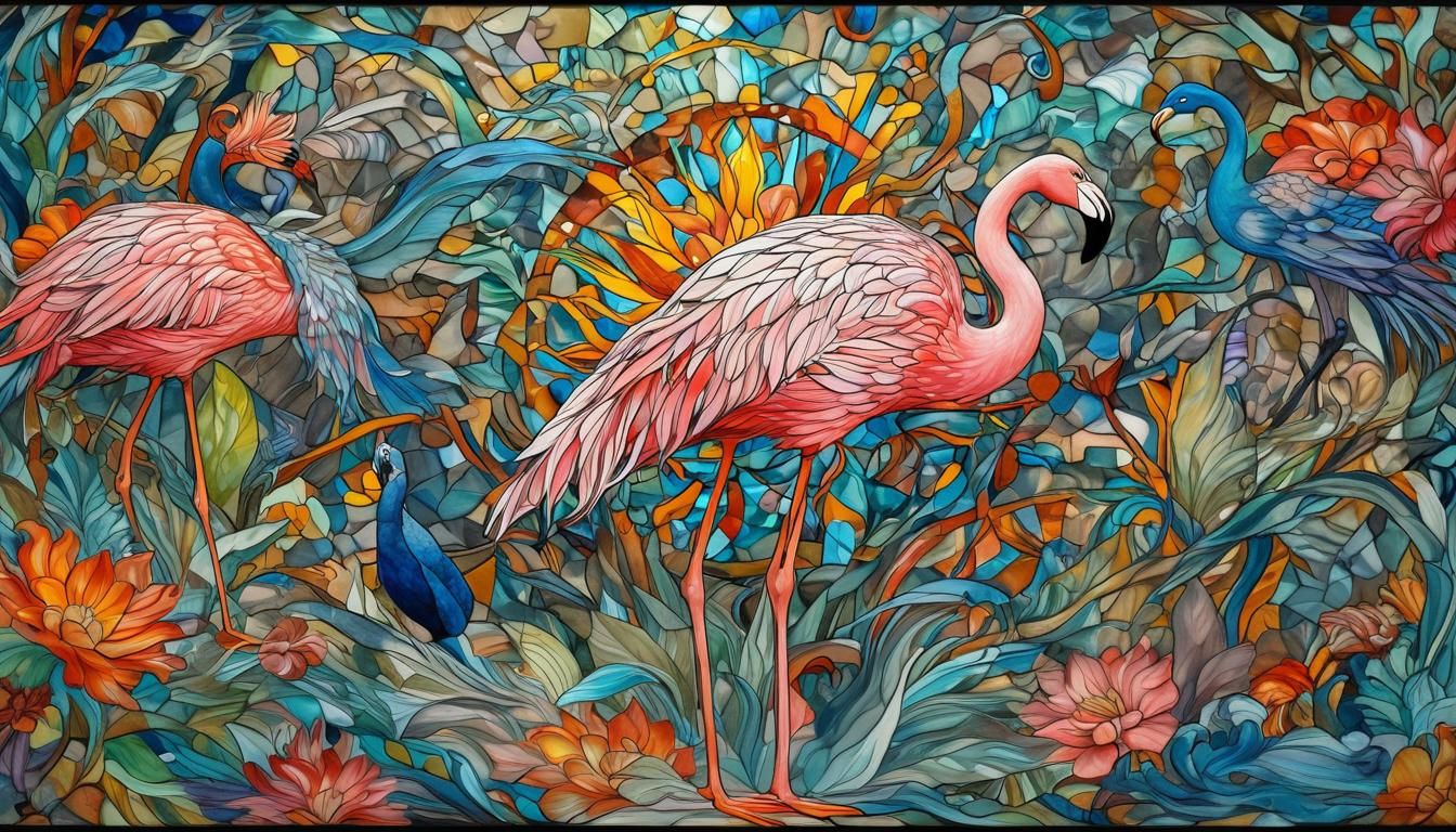 Royalty on Flamingo Peacocks: Escher-esque Light Sculpture