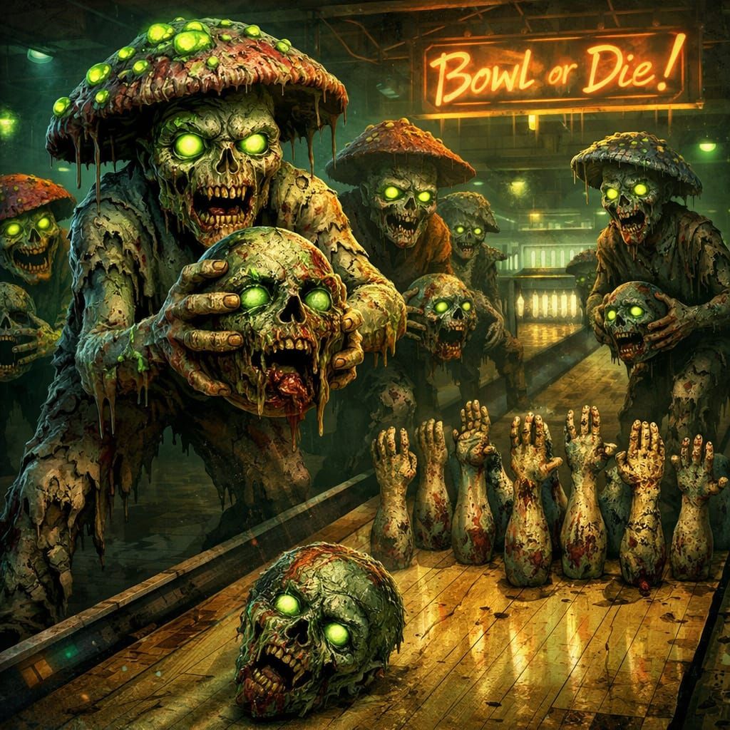 Mushroom Zombie Horde Bowling with Heads