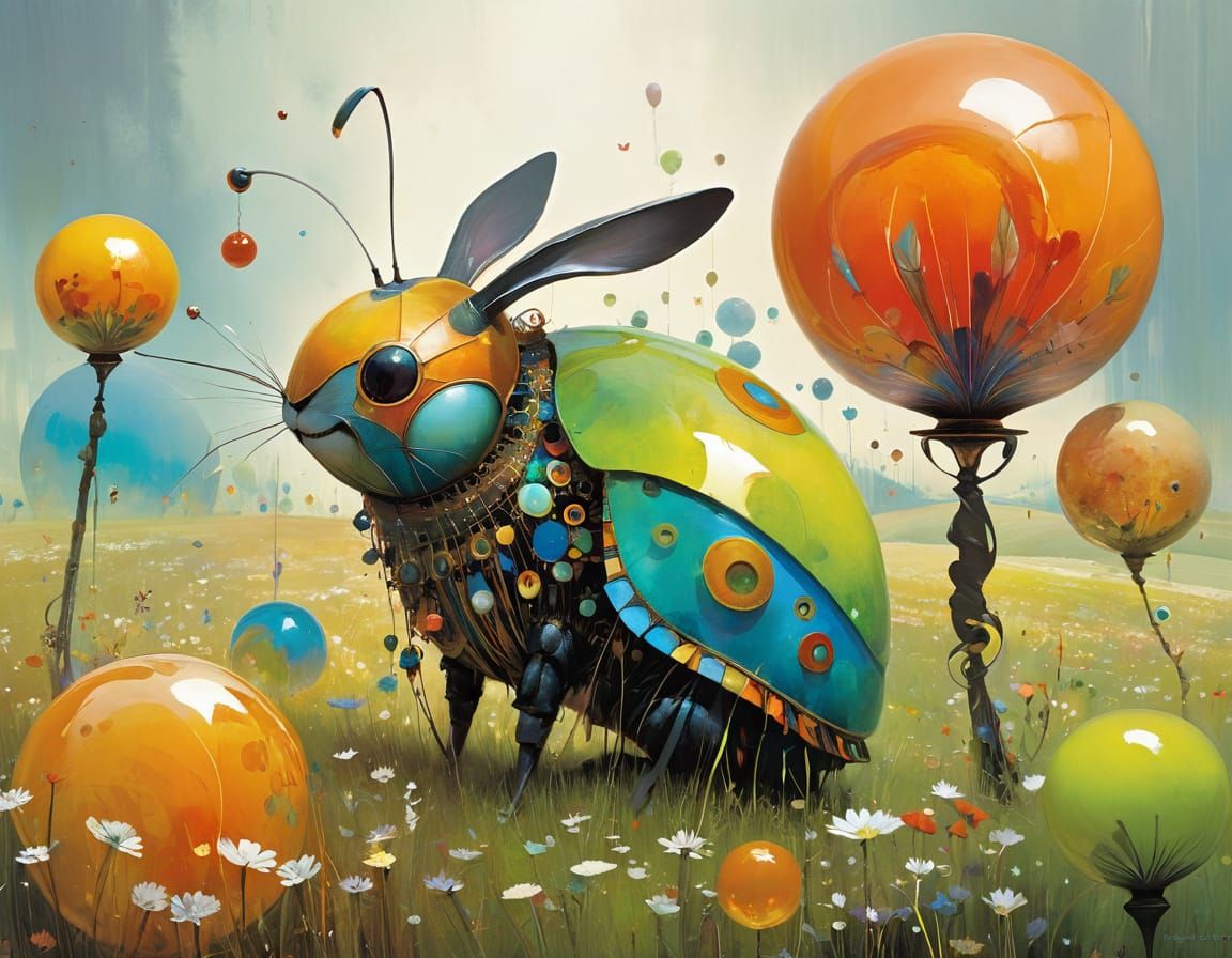 Bug Creature Plays in Marble Field, Golden Age Illustration