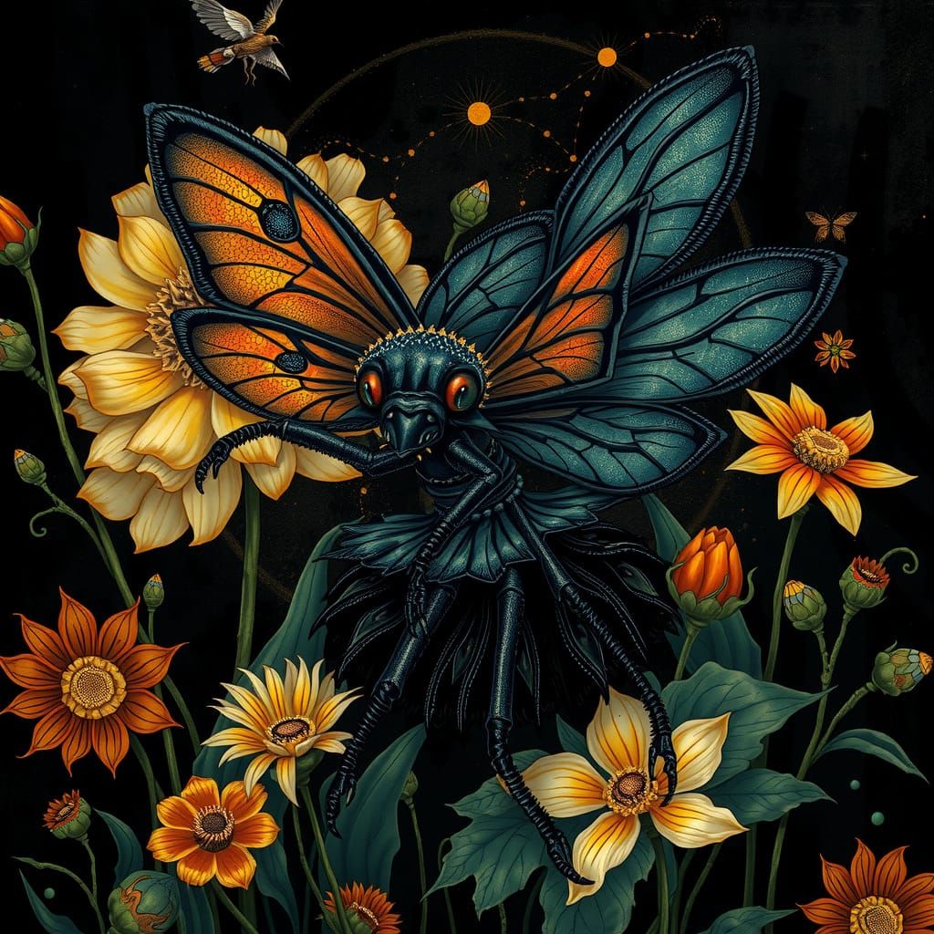 Gothic Beetle Fairy in Whimsical, Dreamlike Atmosphere