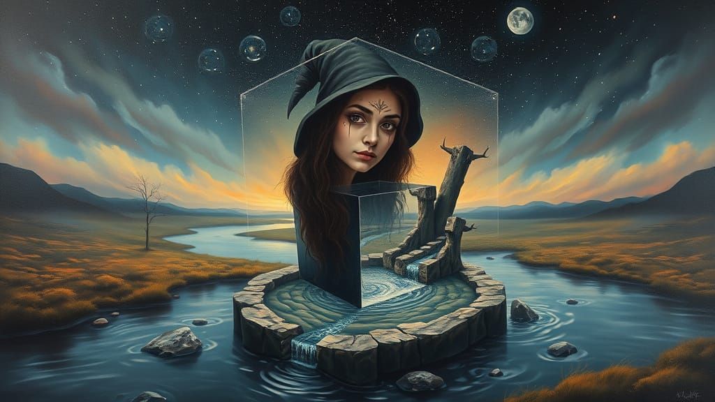 Surreal Hypercube Dreamscape in Oil on Glass-Fiber Canvas