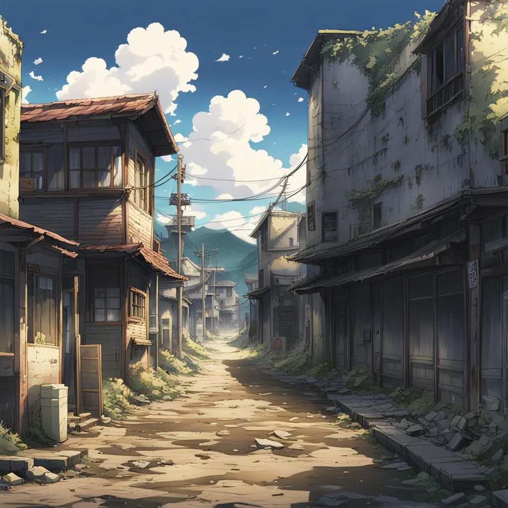 Abandoned Town Scene in Anime Style