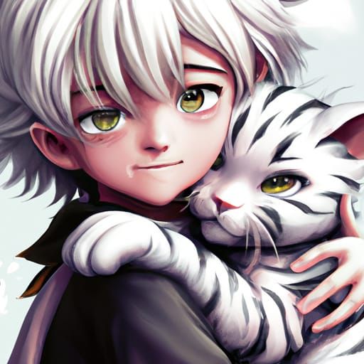 Detailed Portrait: Killua Hugging Tabby Cat