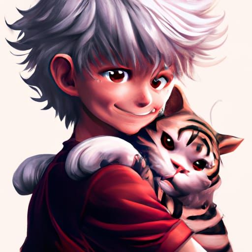 Killua and Tabby Cat Digital Art Portrait