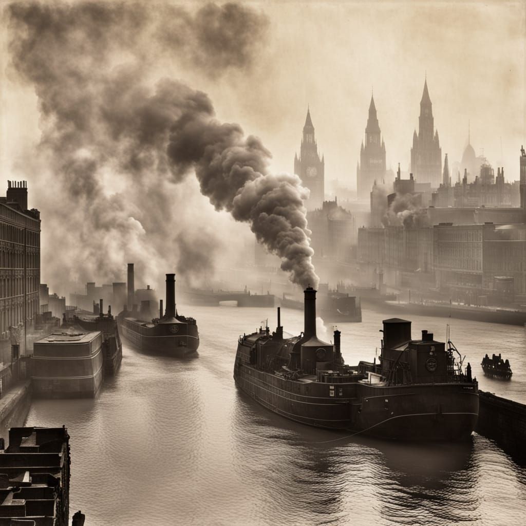 Victorian London in Dense Misty Fog