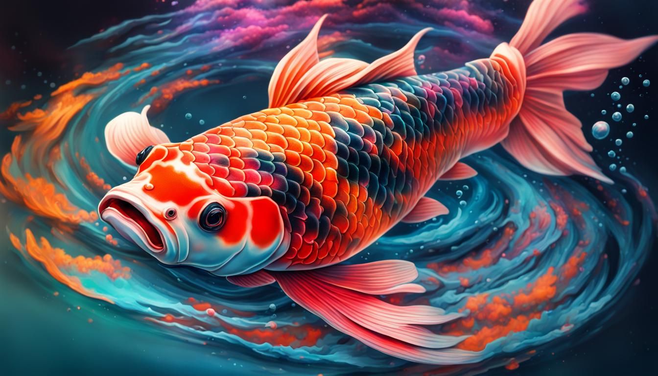 Neon Koi Fish Nebula Tattoo Concept Art
