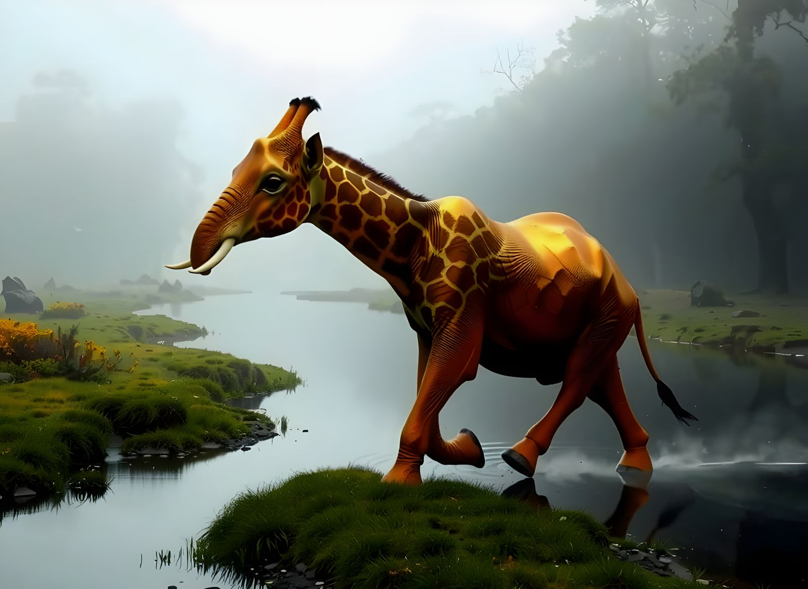 The golden giraphelant at the water hole.