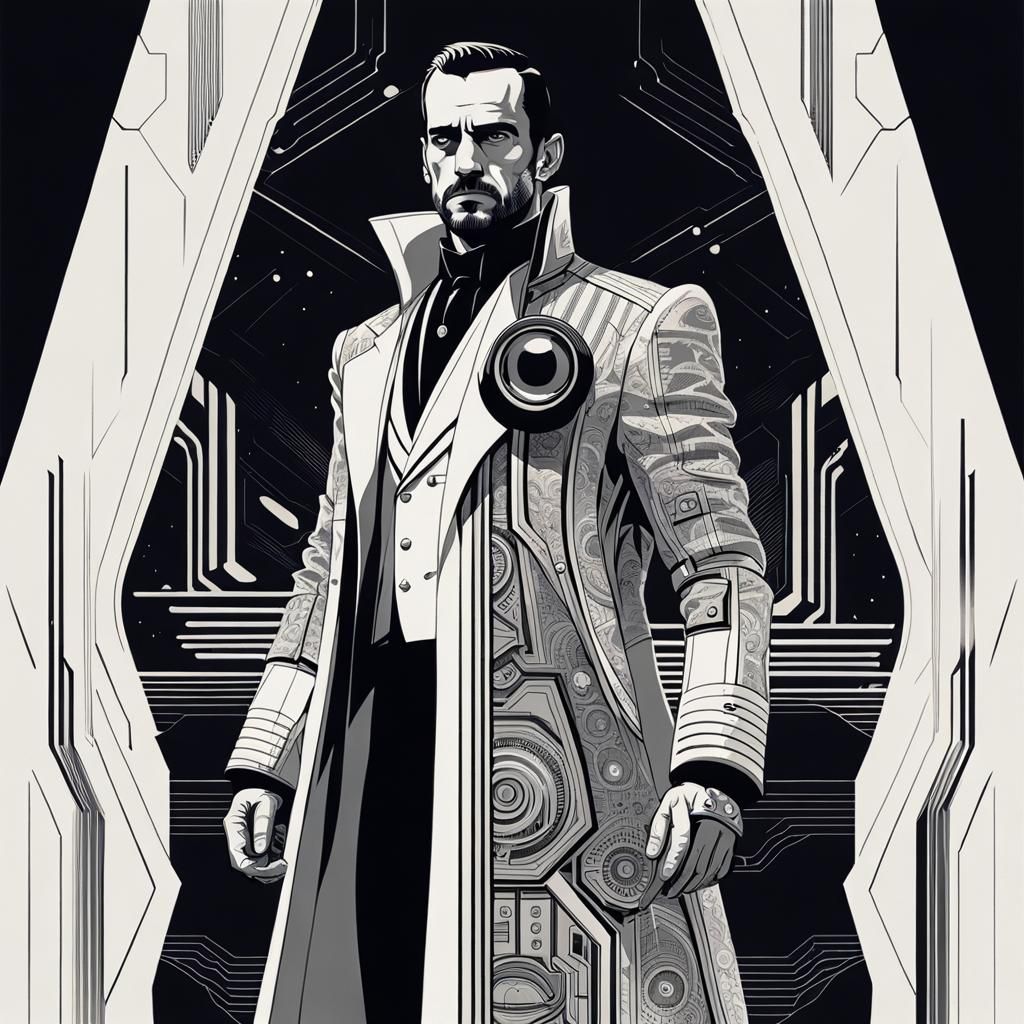Retro Sci-Fi CM Punk Portrait in Line Art
