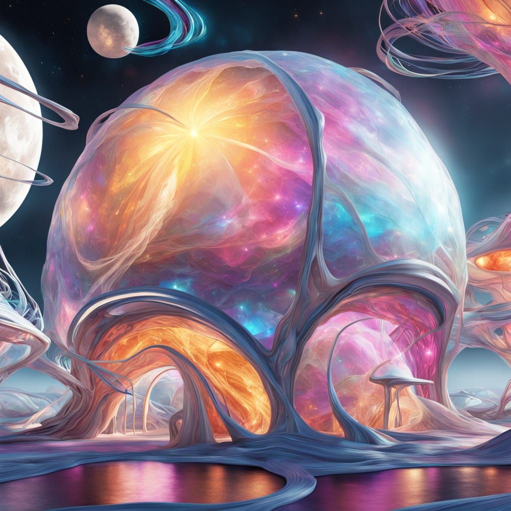 Futuristic Moonbase in Vibrant, Iridescent Colors