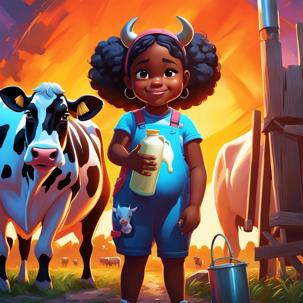 Girl Milking Cow: Graffiti Art Style