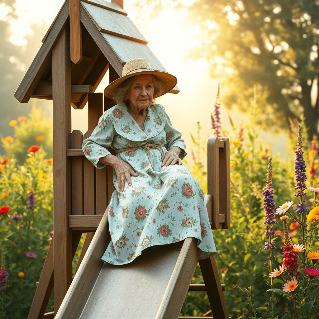Old Woman on Slide in Beatrix Potter Style
