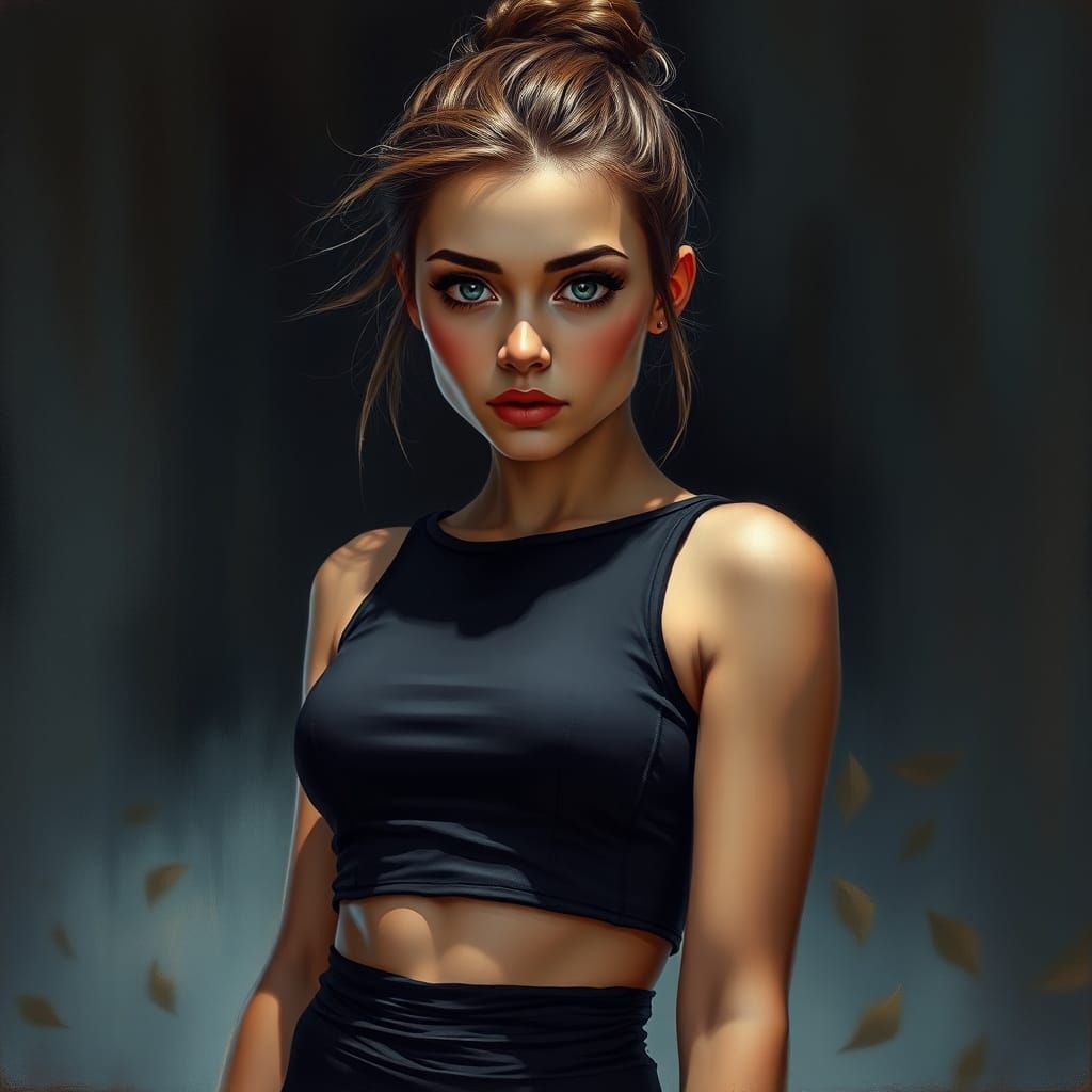 Brunette with Shaved Temples as Oil Painting