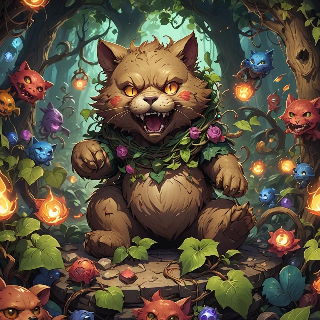Hearthstone Cat-Bear Hybrid with Vine Monsters