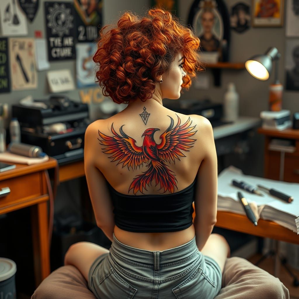 Phoenix Tattoo in Cozy Studio, Digital Art