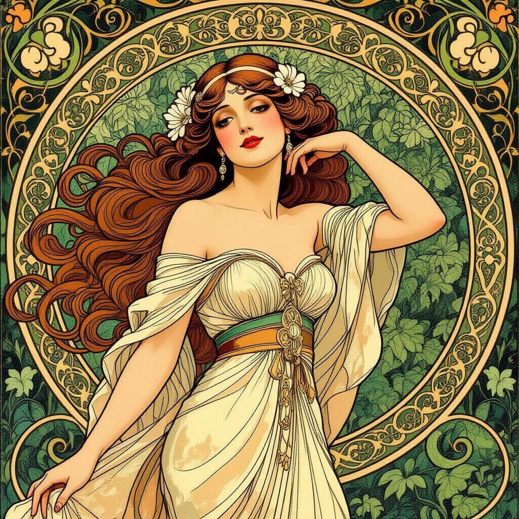 Elegant Woman in Art Nouveau Style