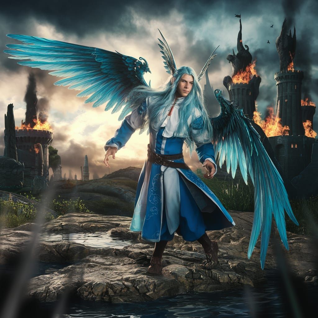 Fantasy Character with Blue Hair and Wings