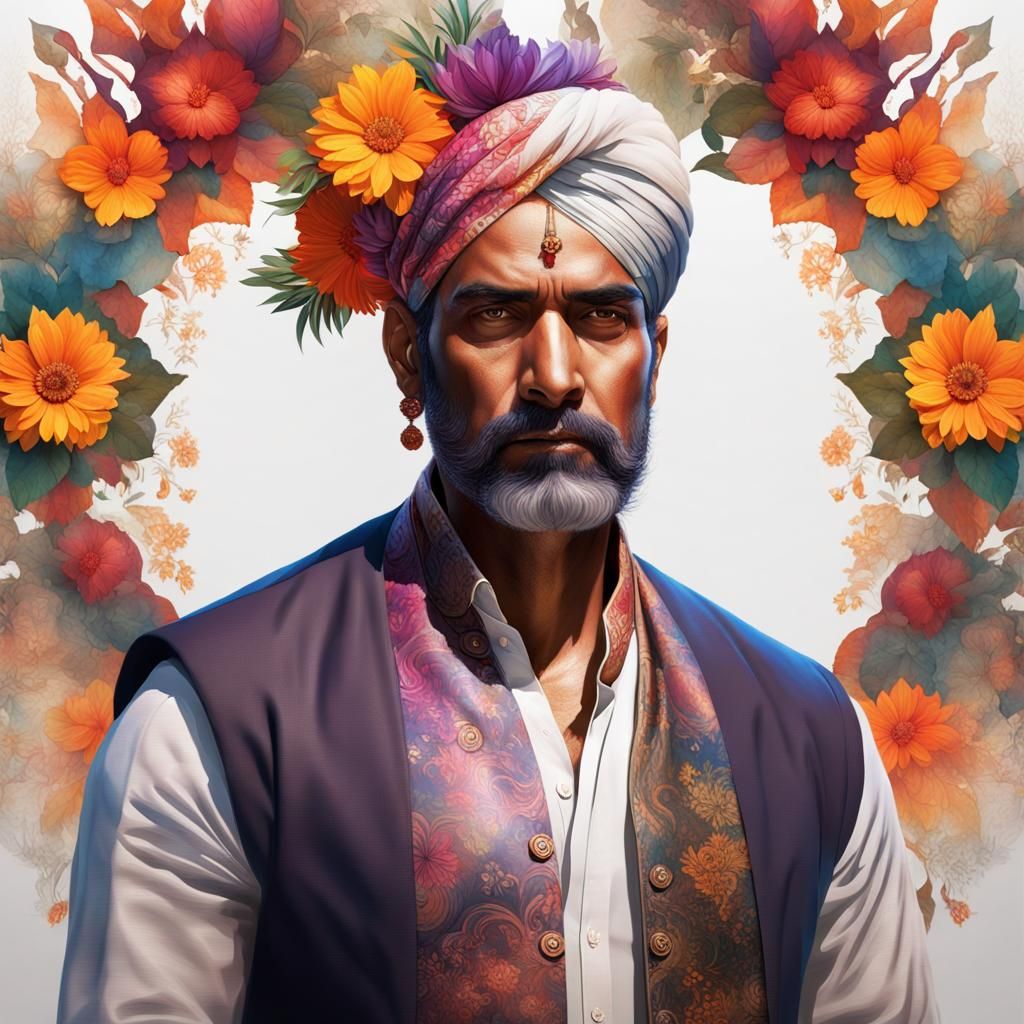 Indian Man Double Exposure Portrait, Lyrical Abstraction