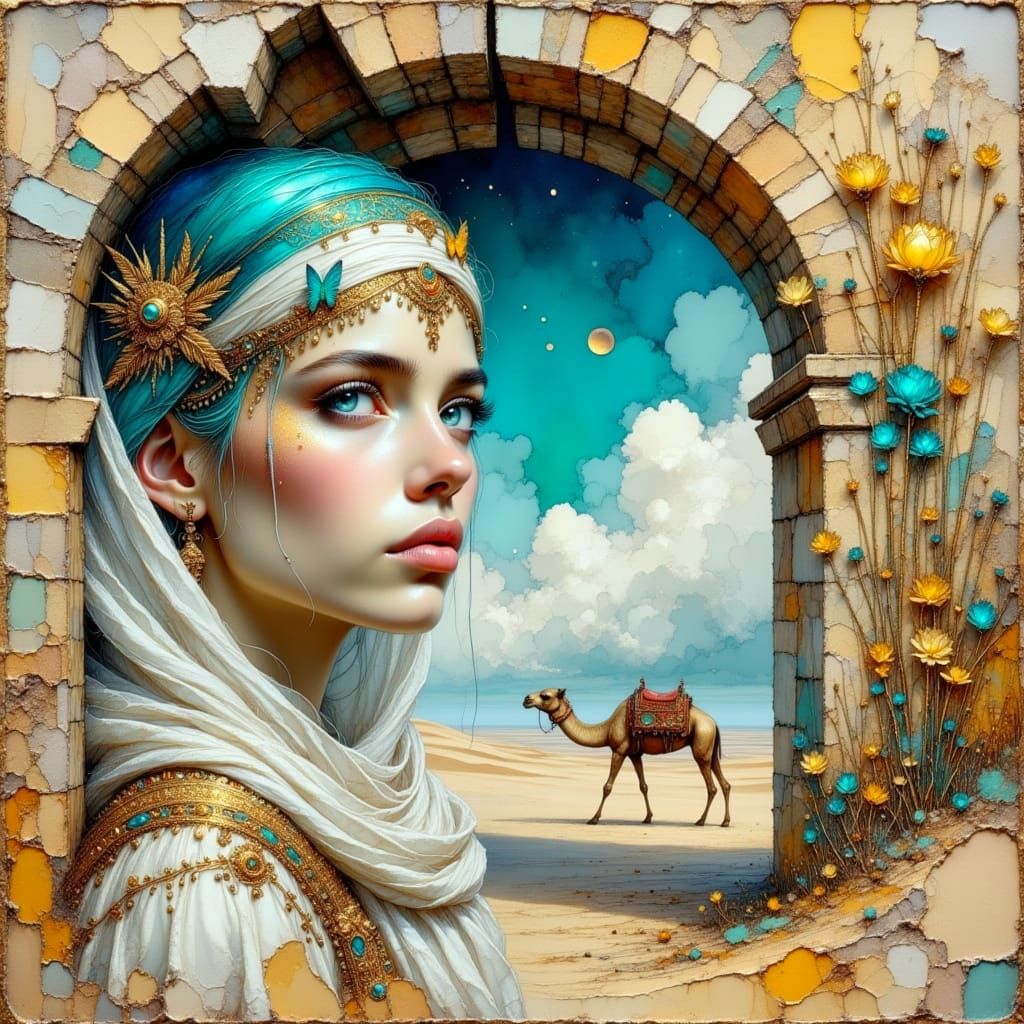 Arabian Princess in Desert Courtyard Oil Painting