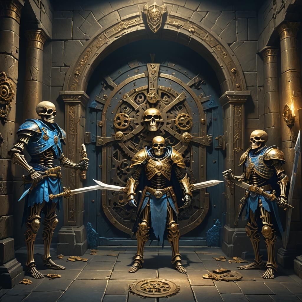 Dark Fantasy Skeletons Guarding a Vault
