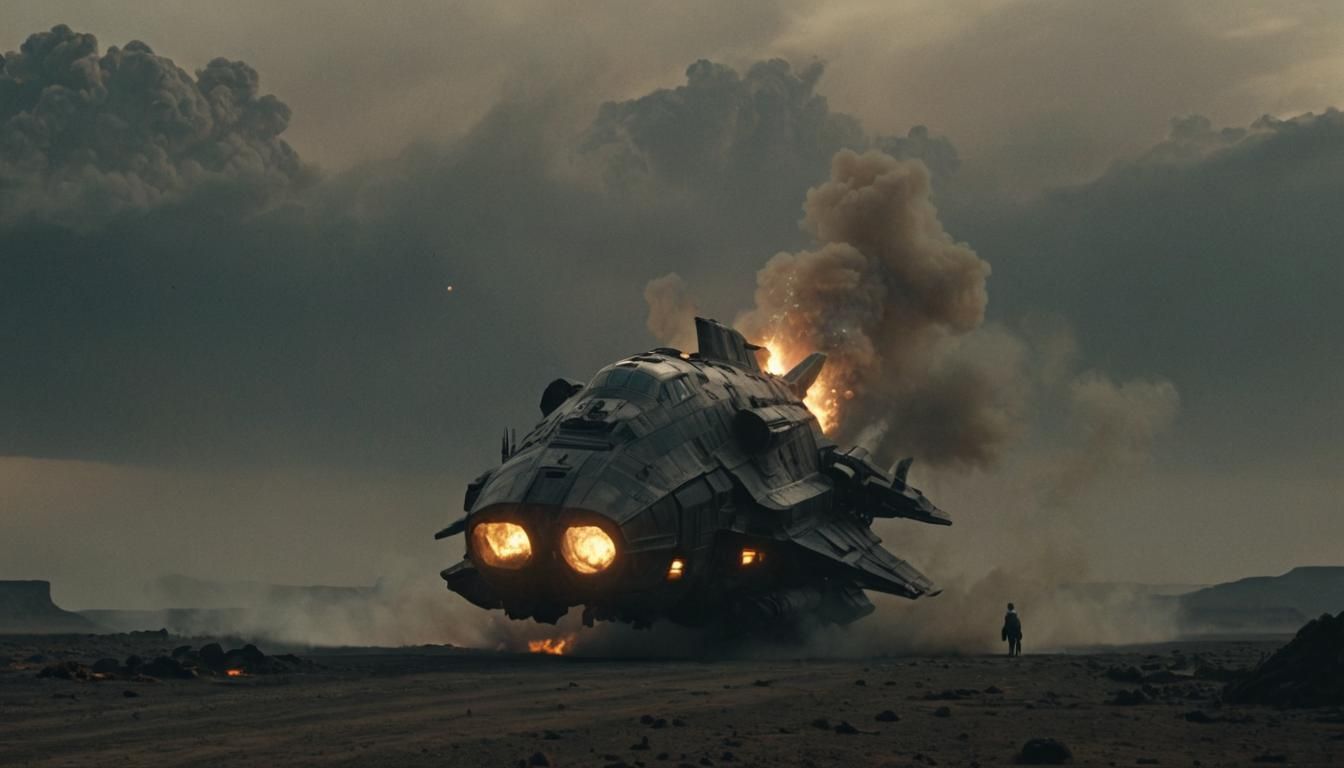 Futuristic Spaceship Crash Landing in Cinematic Style