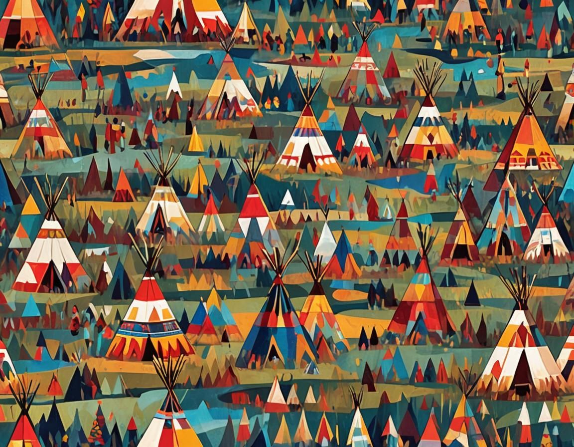 Surreal Prairie Scene as Cubist Art Deco Painting