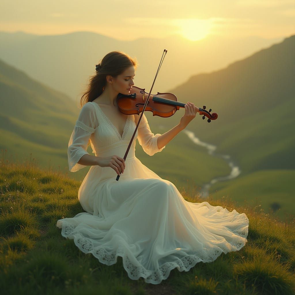 Ethereal Violinist in Golden Dawn