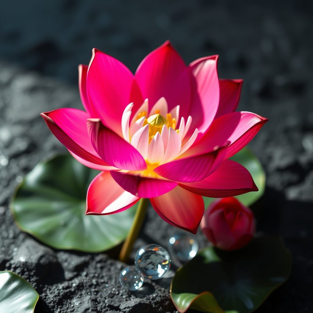 Crystal Lotus Flower with Buds, 3D Render