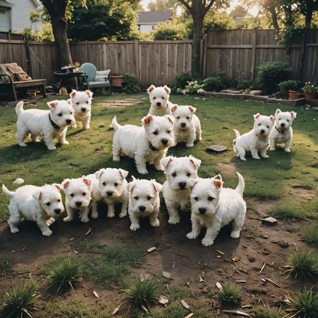 West Highland Terrier Puppies in Cinematic Style