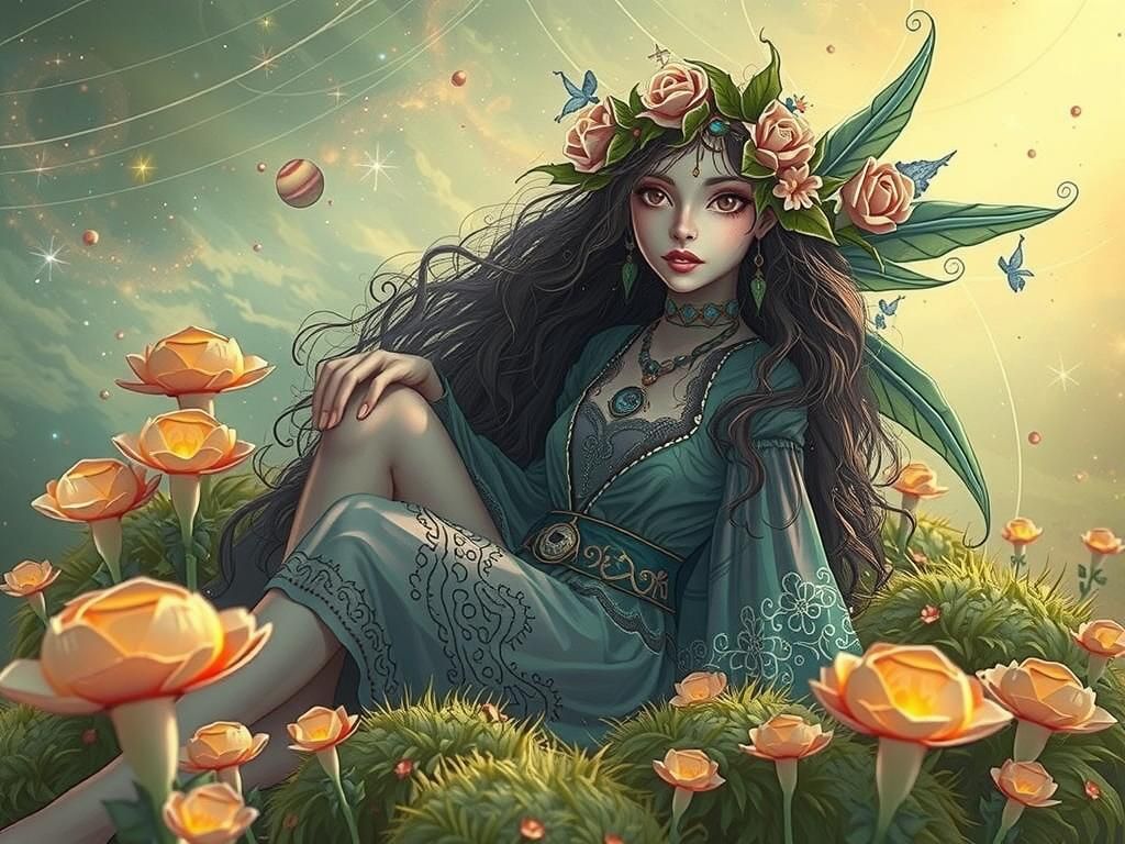 Mystical Fae in Cosmic Dreamscape, Holographic Art