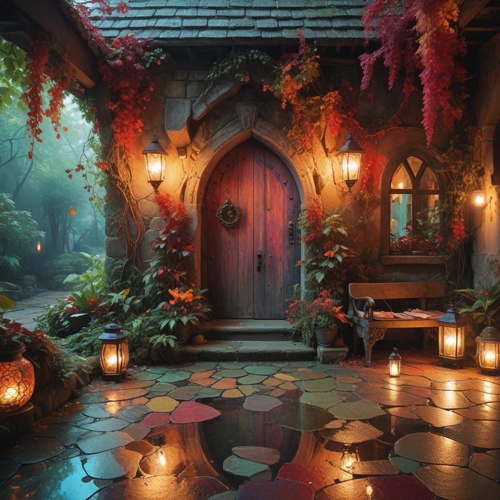 Enchanted Rustic House Entrance in Fantasy Style