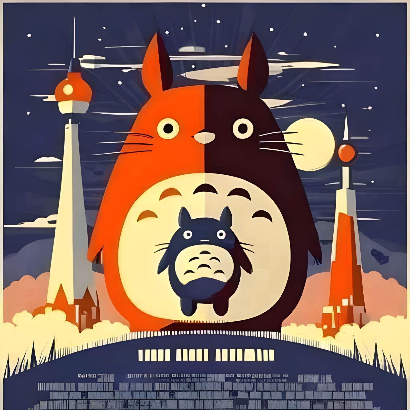 Retro Sci-Fi Totoro Poster Art