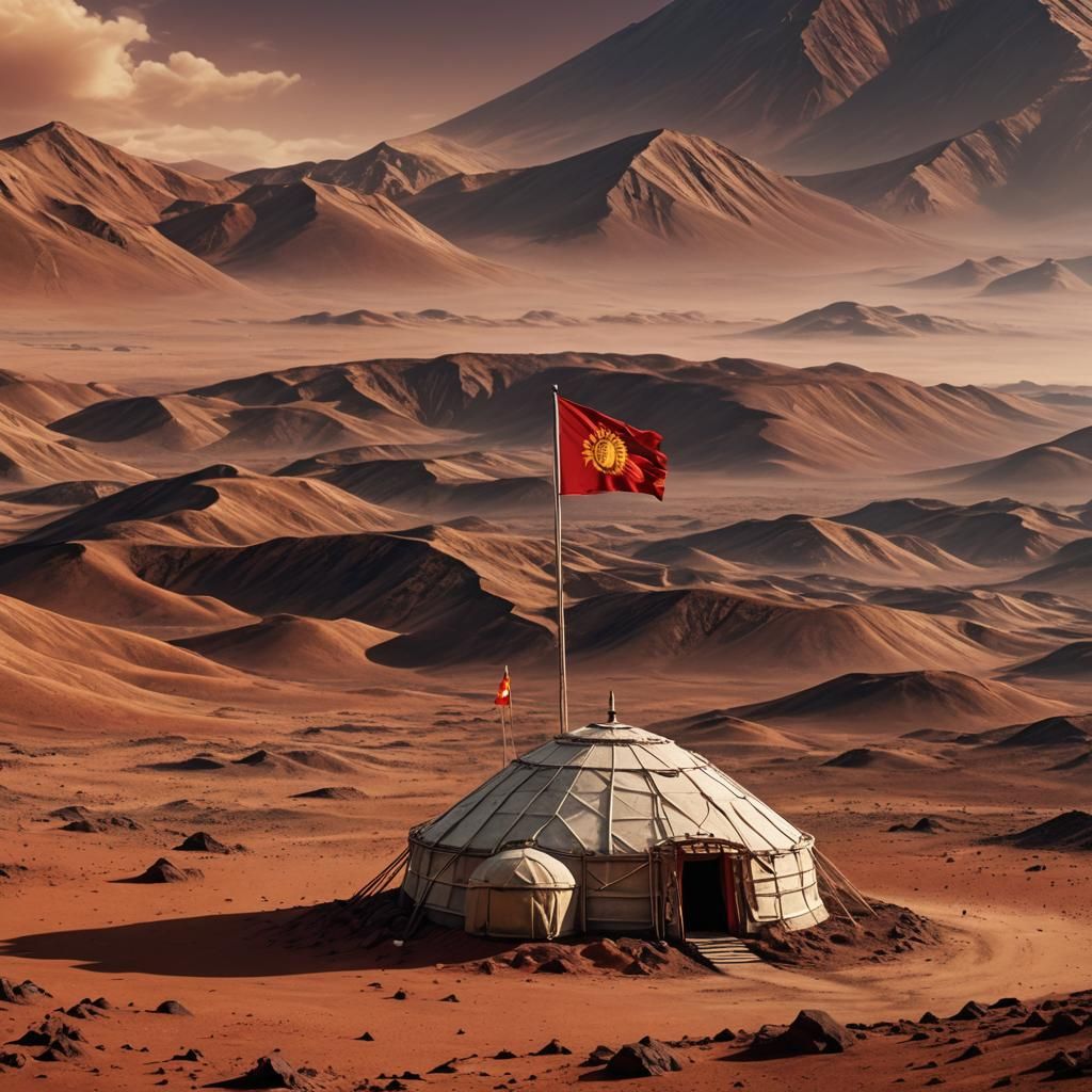 Kyrgyzstan Flag on Mars: Stylized Fantasy Concept Art