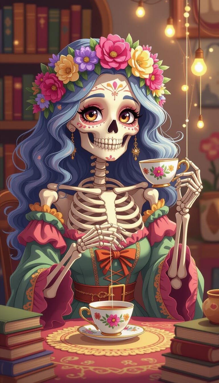 The Vision Weaver: Manga-Style Goddess Skeleton