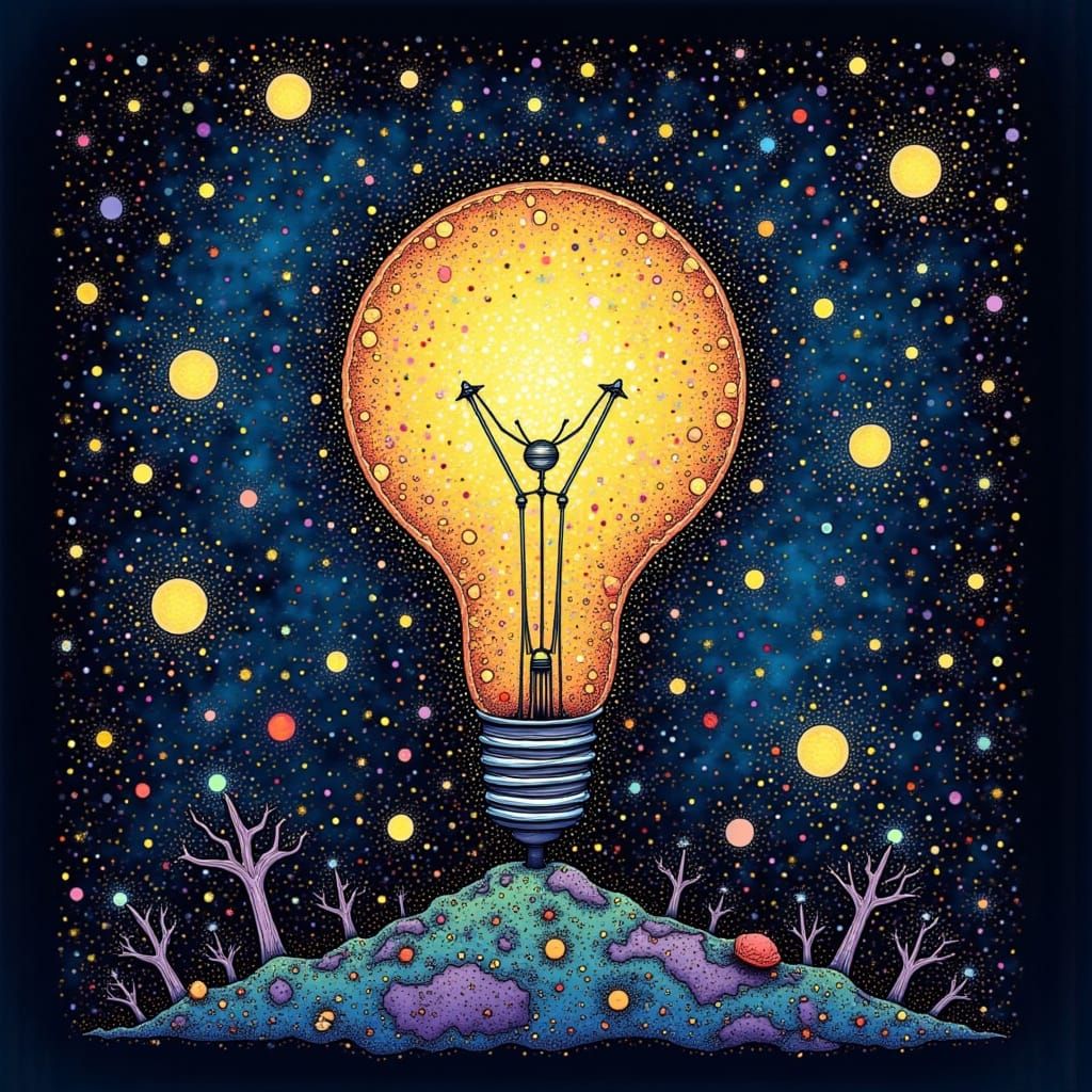 Whimsical Lightbulb Oasis in Middle Earth