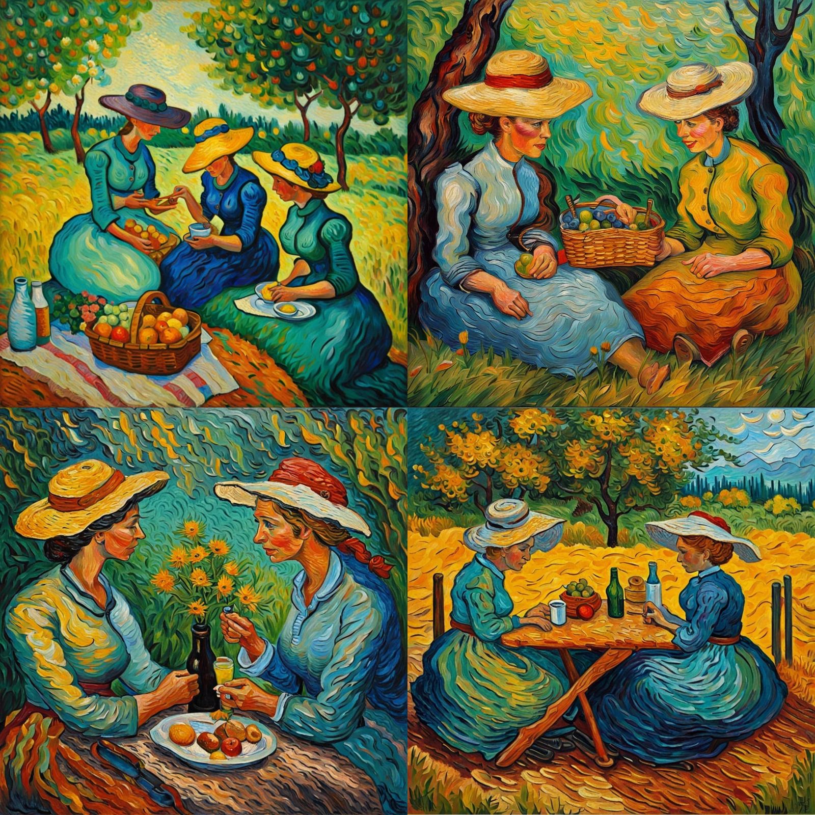 Impressionist Picnic Scene in Van Gogh Style