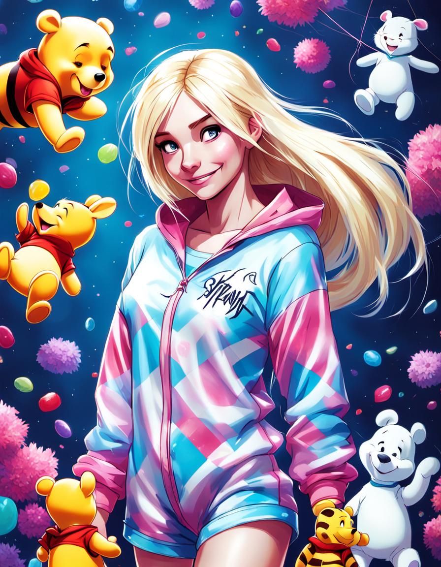 SpiderGwen in Winnie the Pooh Pajamas, Digital Art