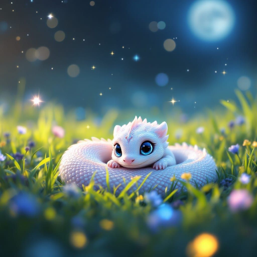 cute white furry baby dragon snake