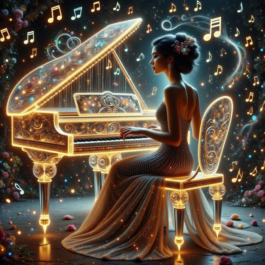 Ethereal Glass Piano Concerto in Shimmering Gold