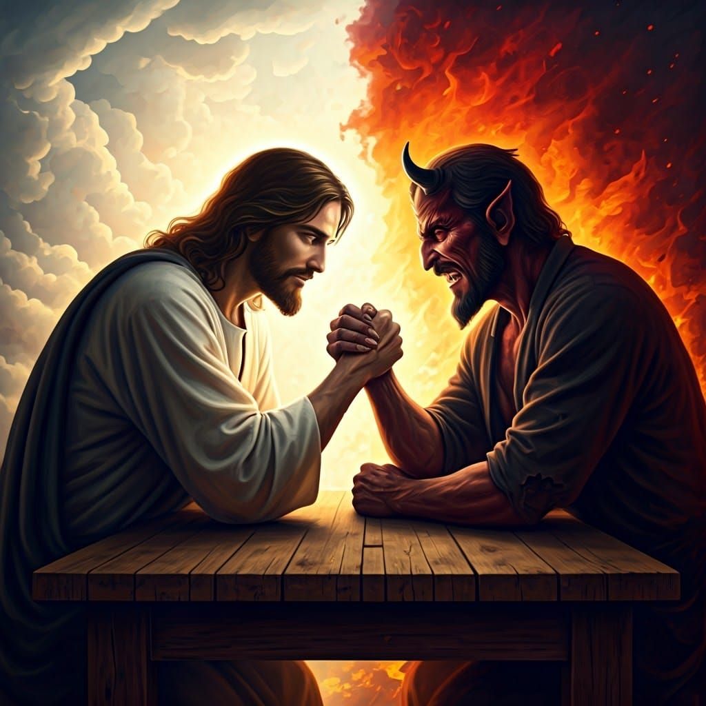 Jesus vs Devil: Hyperrealistic Arm Wrestling Match